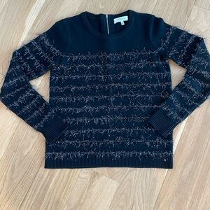 Milly Holiday Sweater black with metallic fringe Size P